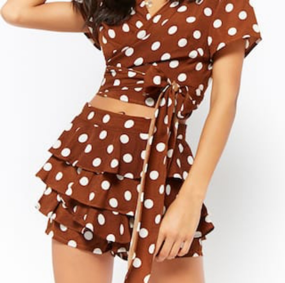 NWT F21 Polka Dot Wrap Top and Flounce Shorts